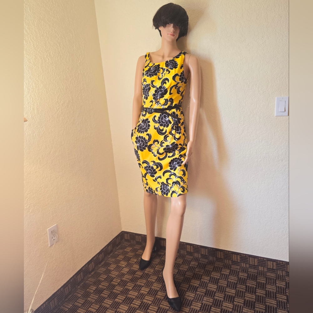 London Times Yellow and Black Floral Dress